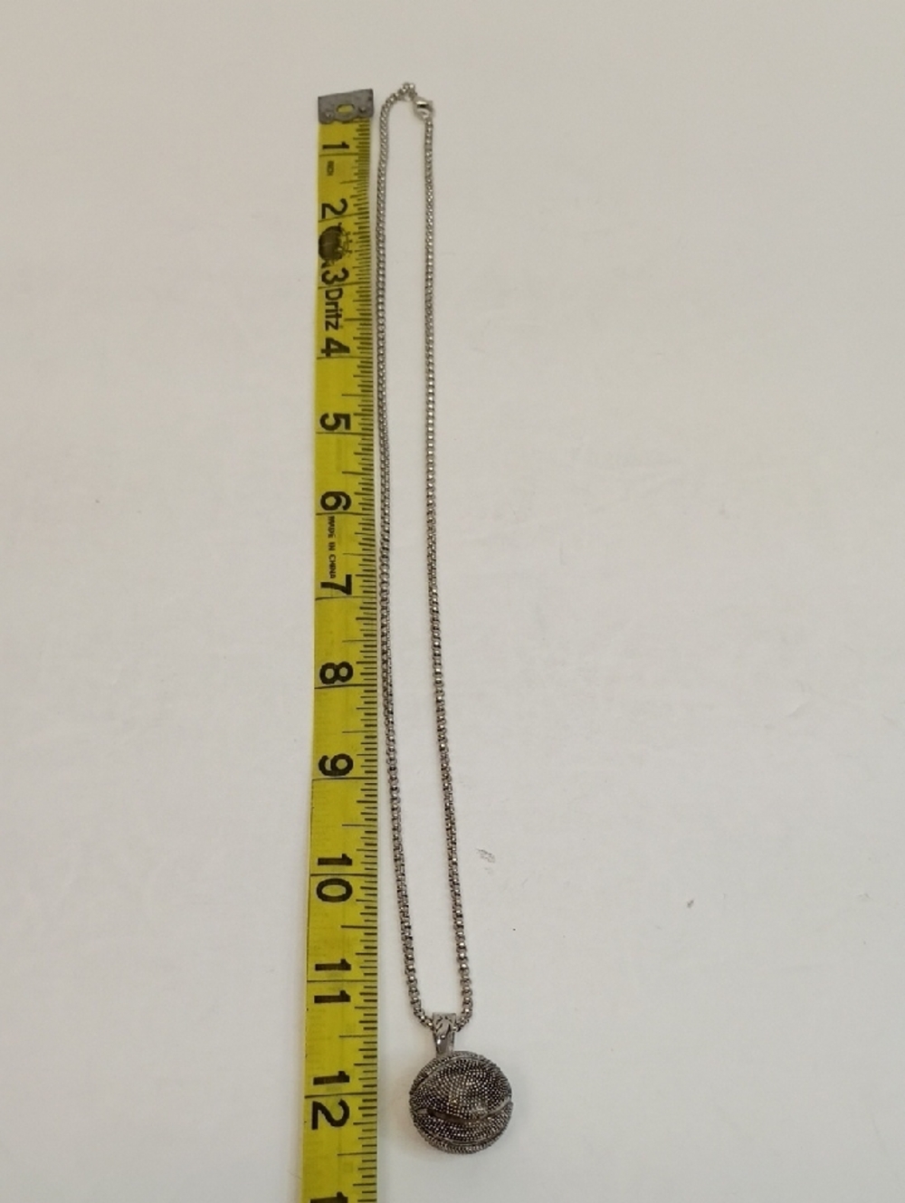 Silver Tone Pave Ball Pendant Necklace Chain Minimalist Layering Jewelry - Picture 7 of 7